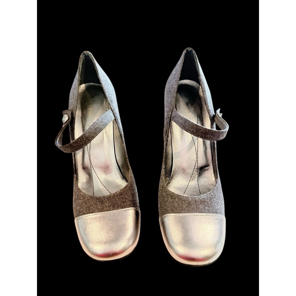 Kate Spade New York 9.5 B Grey Wool Mary Jane Pump Metallic Toe Cap